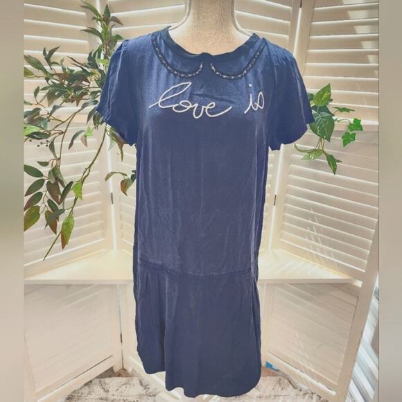 ZADIG & VOLTAIRE NAVY LOVE IS SILK DRESS SIZE SMALL - Picture 2 of 6